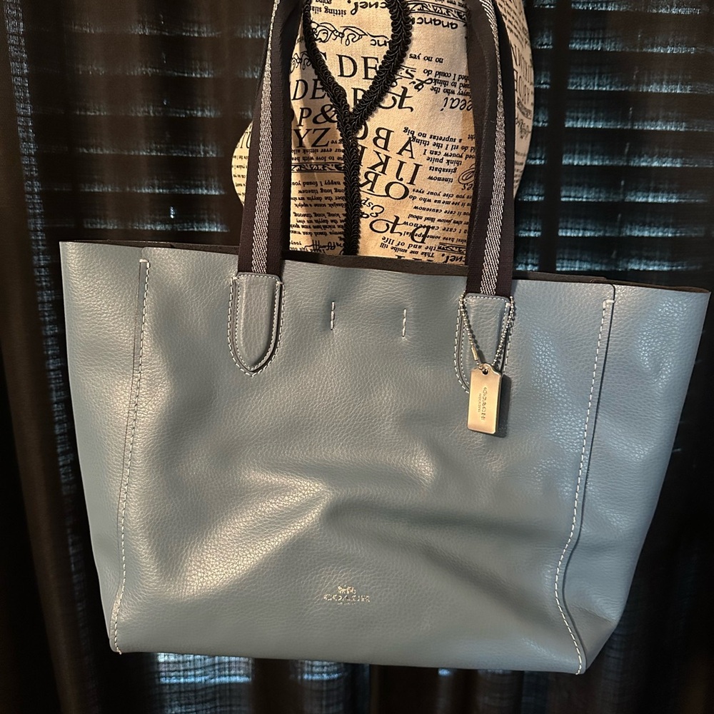 Coach Blue Derby Tote with Silver Accents